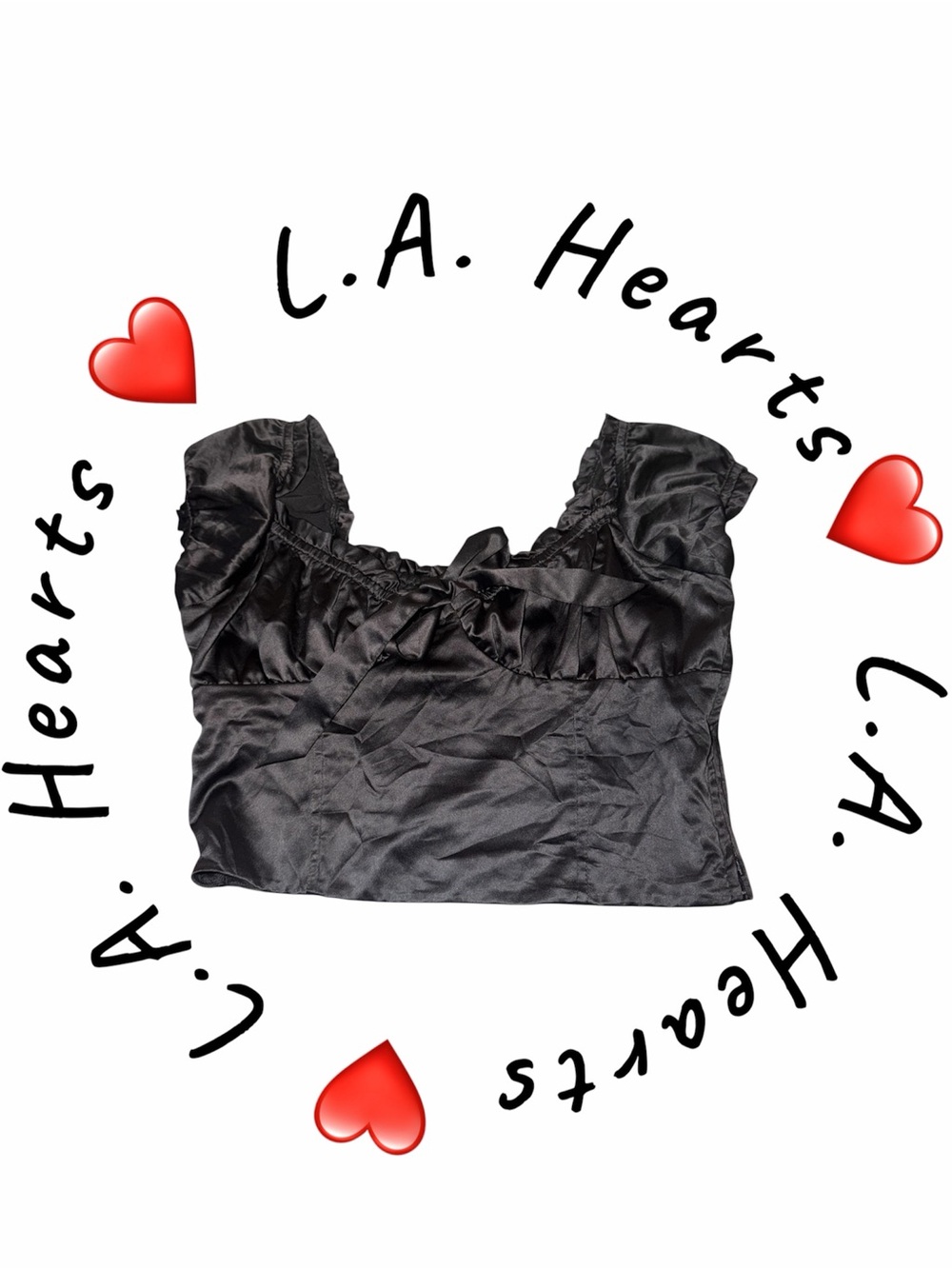 La Hearts Black Satin Ruffle Crop Top